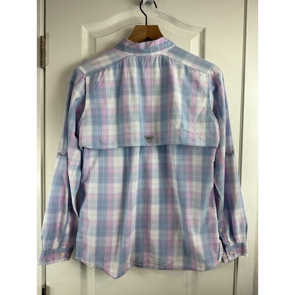 Columbia Women's PFG Super Bonehead Button Down Shirt Pink Blue Plaid Size XS - Picture 2 of 12